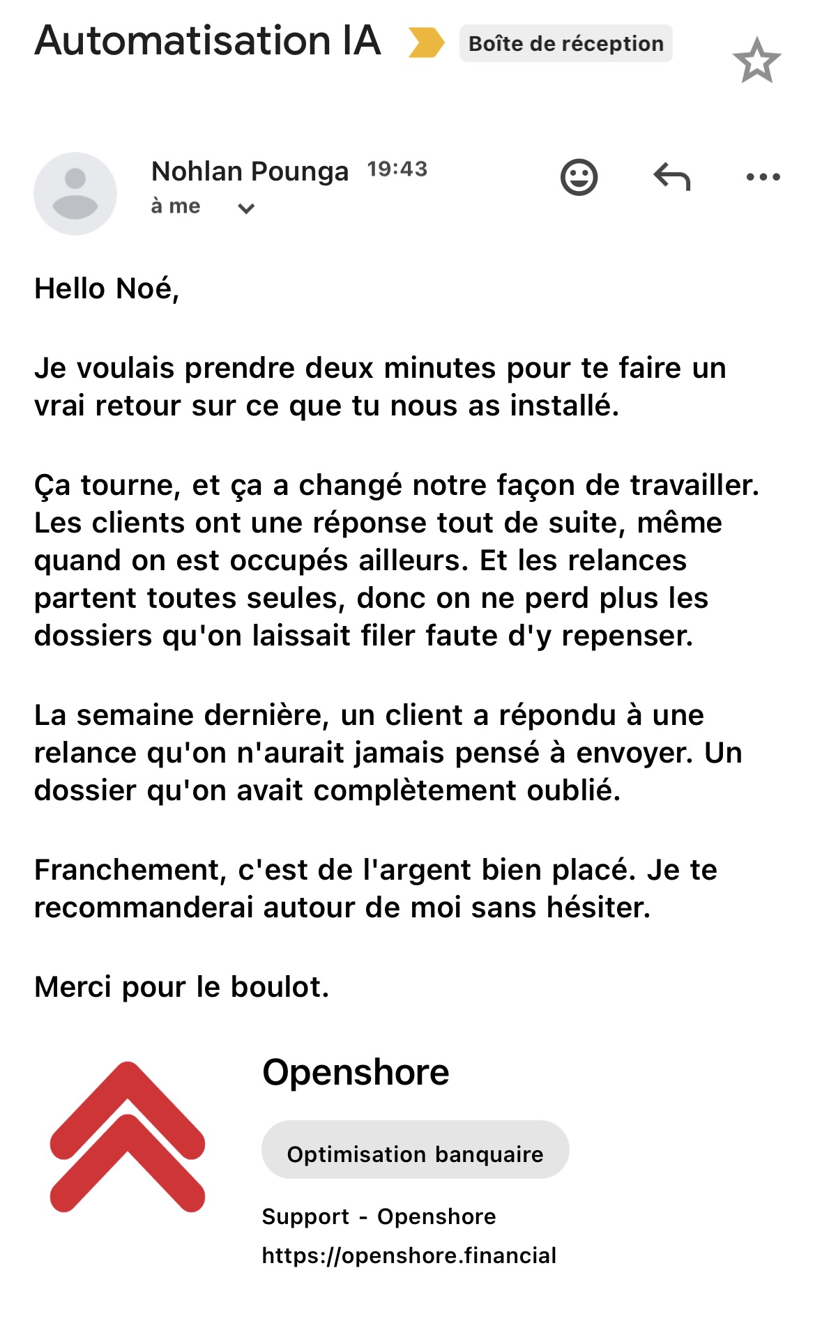 Capture du message de Nohlan Pounga. Une transcription intégrale est disponible juste après l’image.
